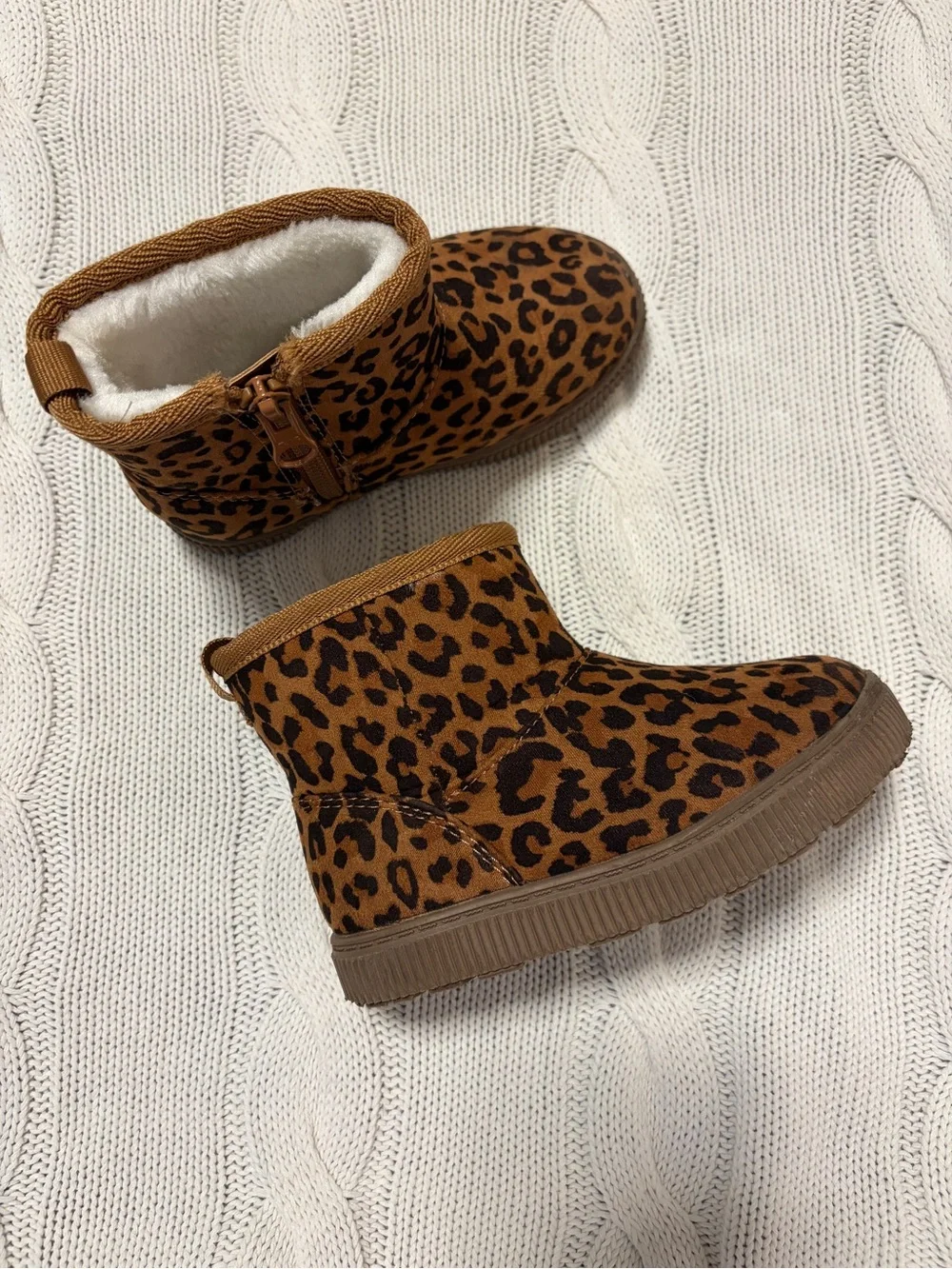 Cat & Jack Toddler Arlo Faux Fur Lined Leopard Print Ankle Boots Size 8